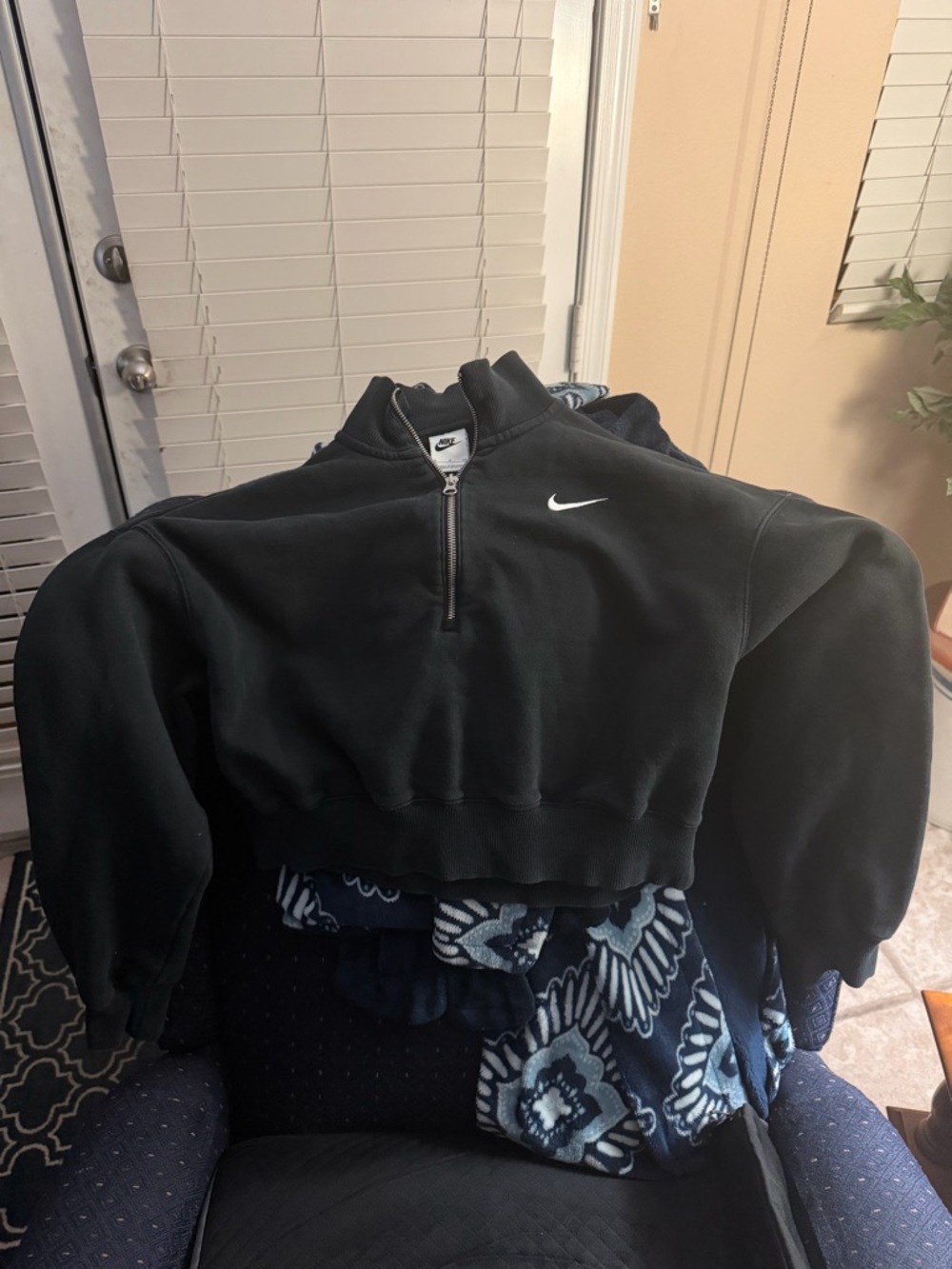 Nike Black Zip-Up Hoodie with Silver Hardware and White Label